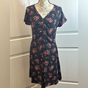 NOBO Roses Floral Print Dress V-Neck w/Pull Ties Soft Polyester Spandex size XL